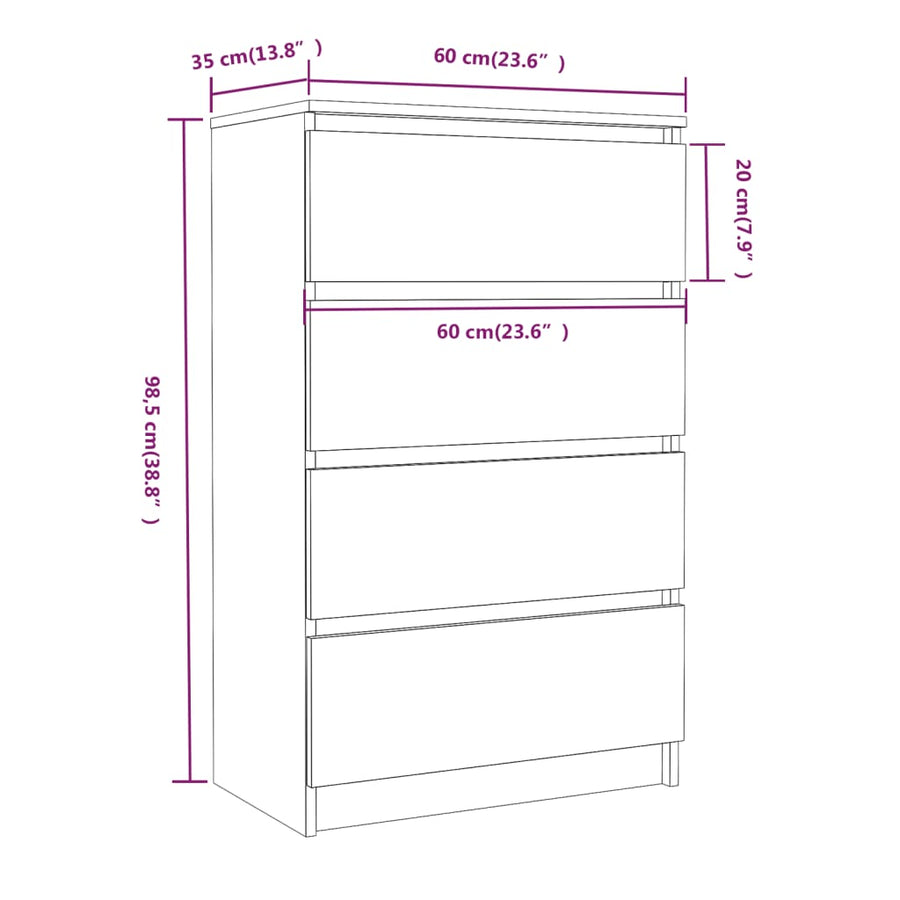 Dressoir 60X35X98,5 Cm Bewerkt Hout Kleurig Gerookt eiken