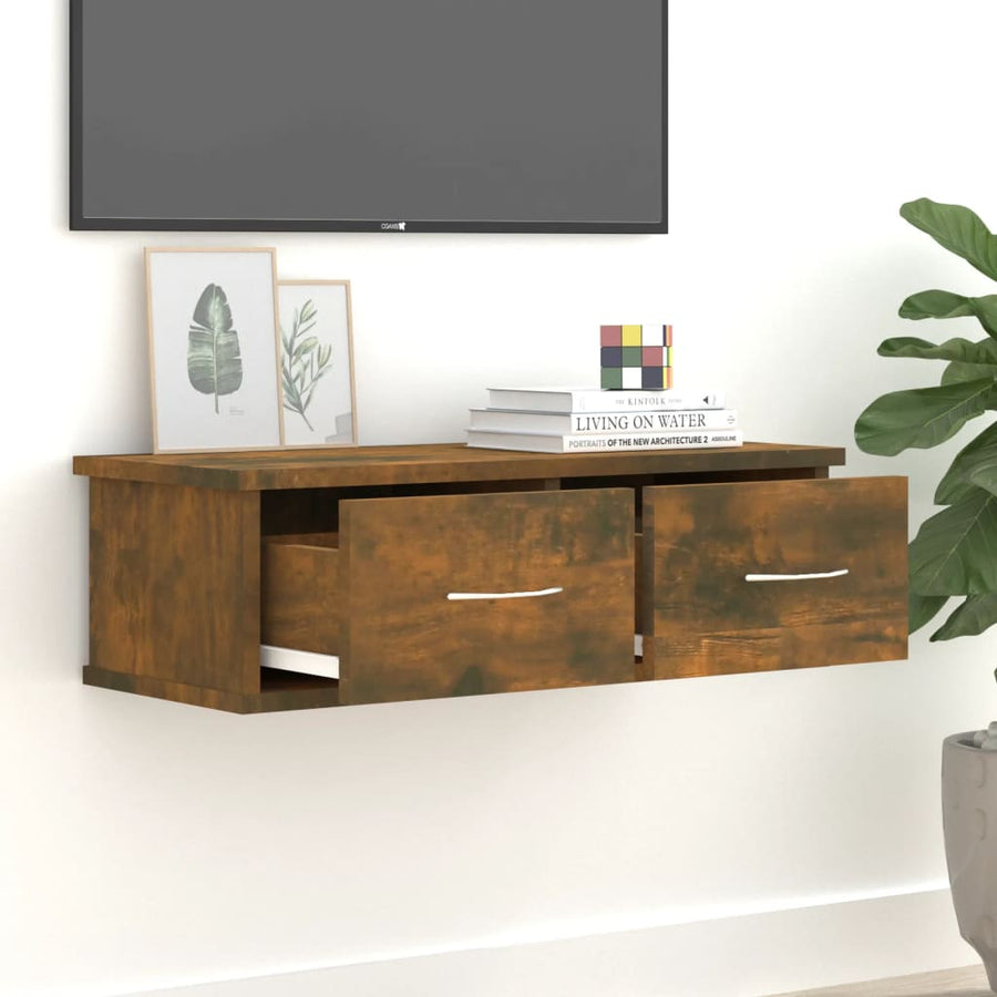 Wandkast 60X26X8,5 Cm Bewerkt Hout Kleurig Gerookt eiken