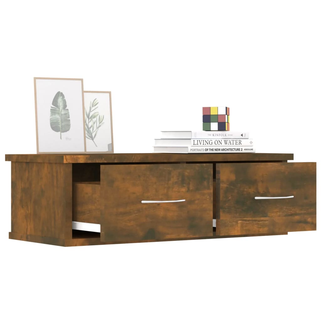 Wandkast 60X26X8,5 Cm Bewerkt Hout Kleurig Gerookt eiken