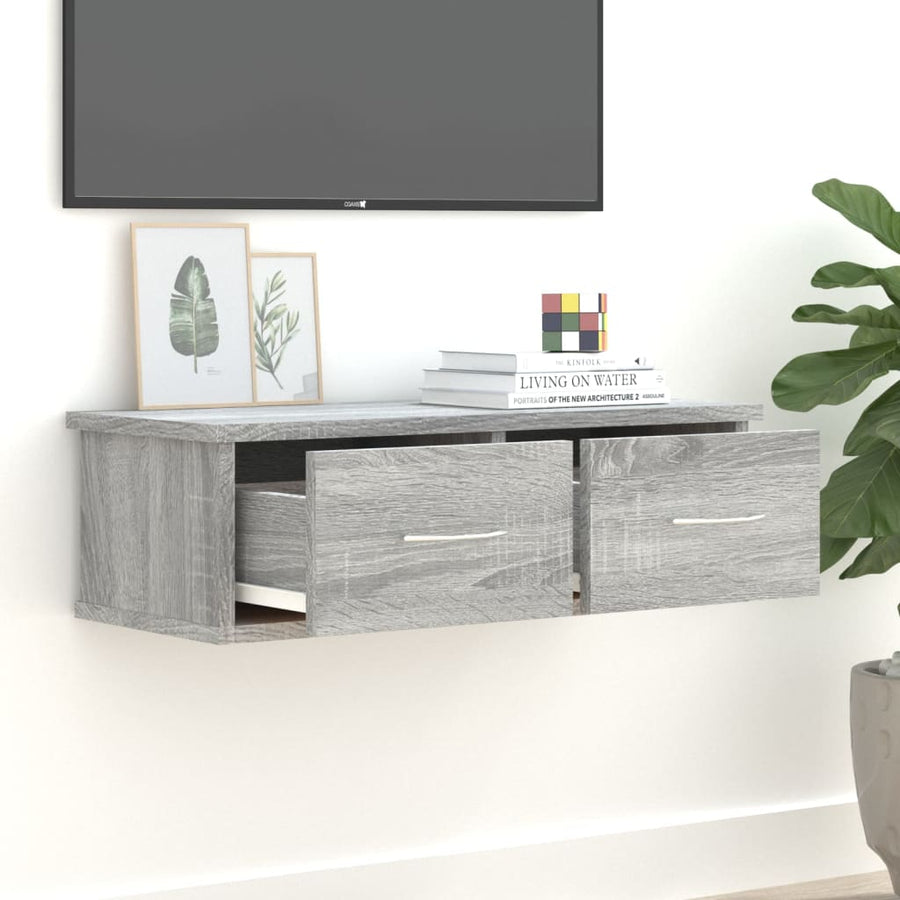 Tv-Wandmeubel 60X26X8,5 Cm Bewerkt Hout Eiken Grijs sonoma