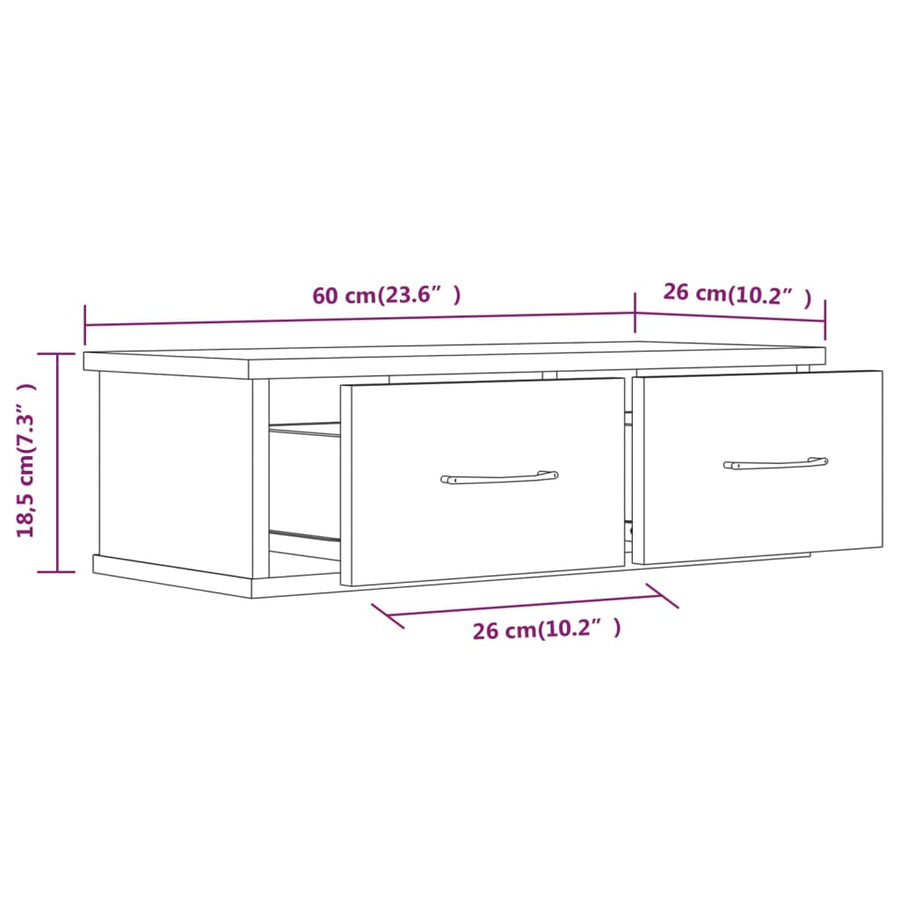 Tv-Wandmeubel 60X26X8,5 Cm Bewerkt Hout Eiken Grijs sonoma