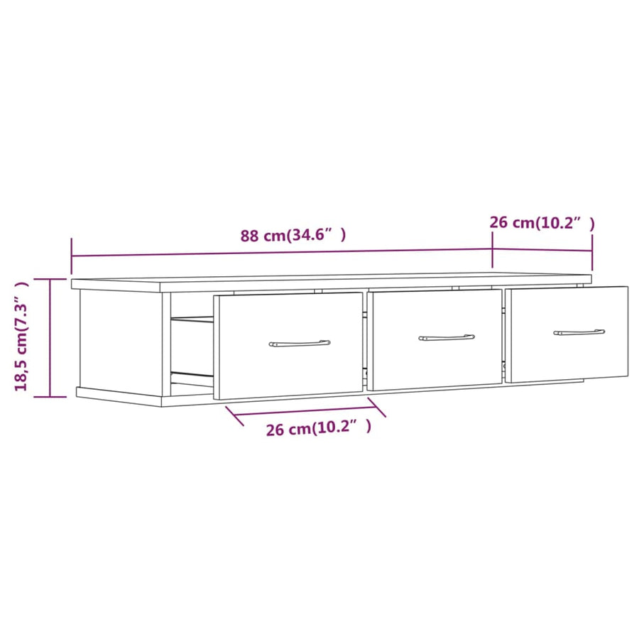 Wandkast 88X26X8,5 Cm Bewerkt Hout Kleurig Gerookt eiken
