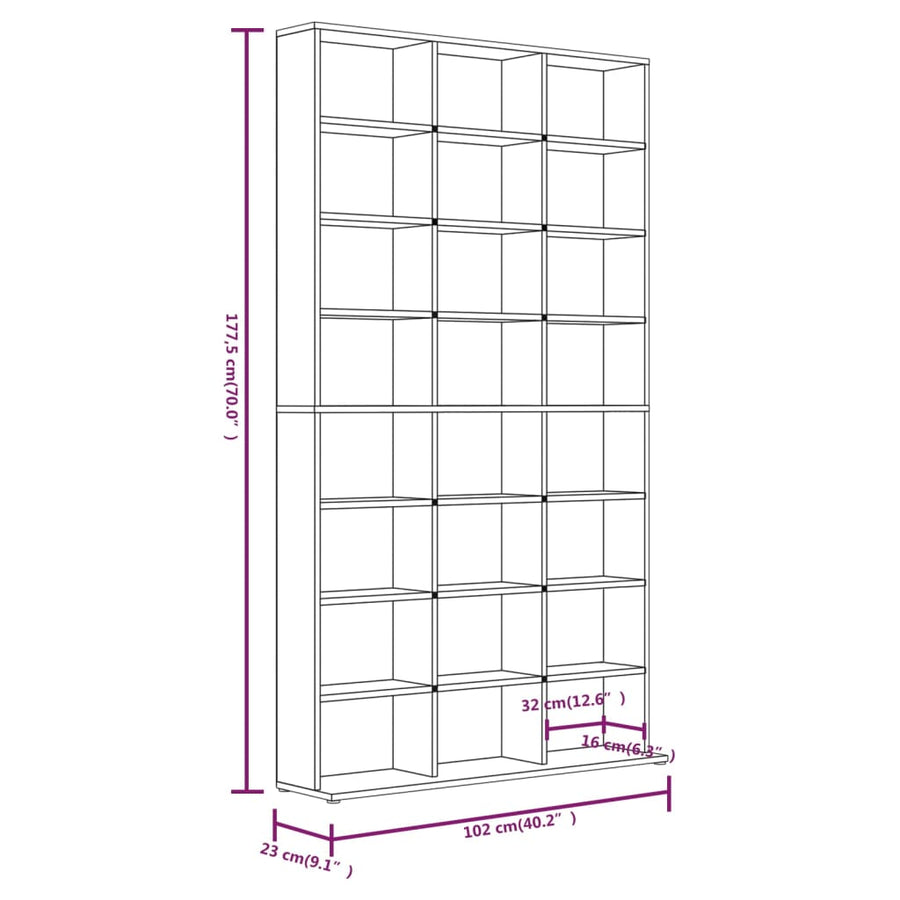 Cd-Kast 02X23X77,5 Cm Bewerkt Hout Kleurig 102 x 23 x 177.5 cm Gerookt eiken