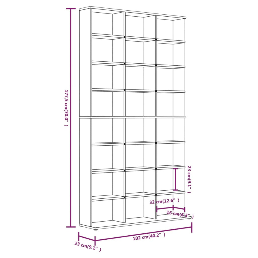 Cd-Kast 02X23X77,5 Cm Bewerkt Hout Eikenkleurig 103 x 23 x 177.5 cm Grijs sonoma