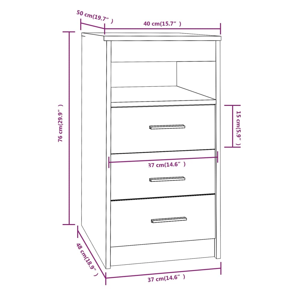 Ladekast 40X50X76 Cm Bewerkt Hout Eikenkleurig Grijs sonoma