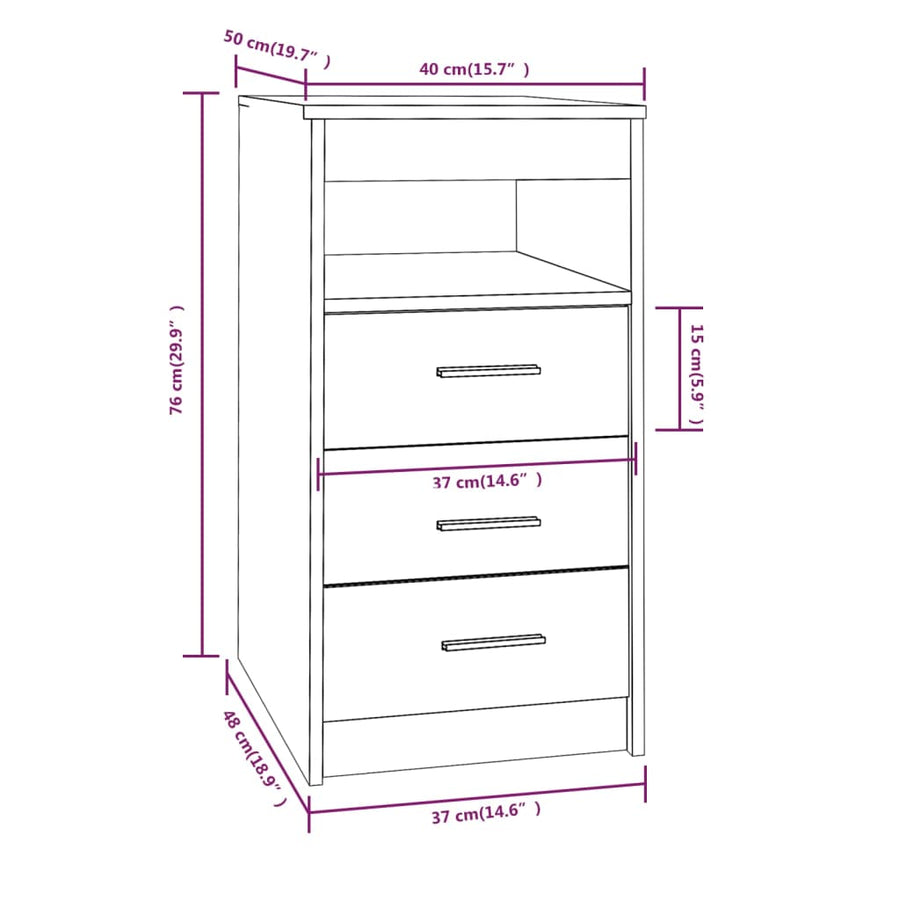 Ladekast 40X50X76 Cm Bewerkt Hout Eikenkleurig Grijs sonoma