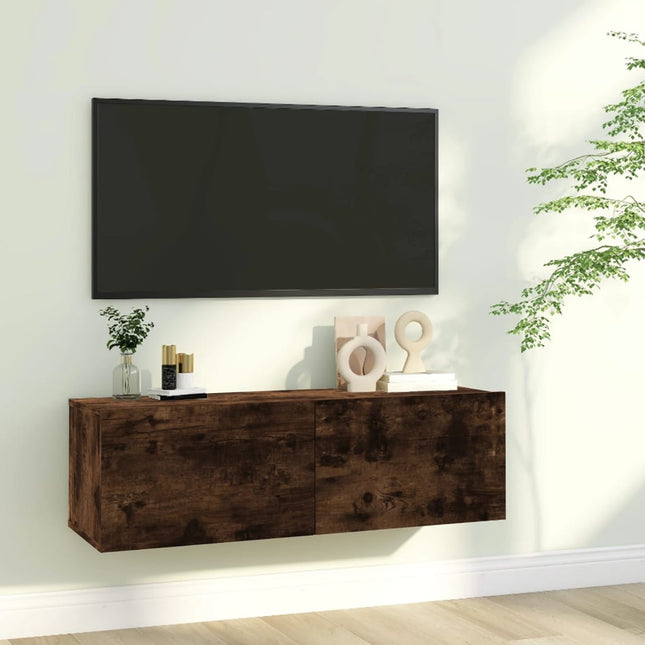 Tv-wandmeubel 100x30x30 cm bewerkt hout gerookt eikenkleurig 100 x 30 x 30 cm Gerookt eiken