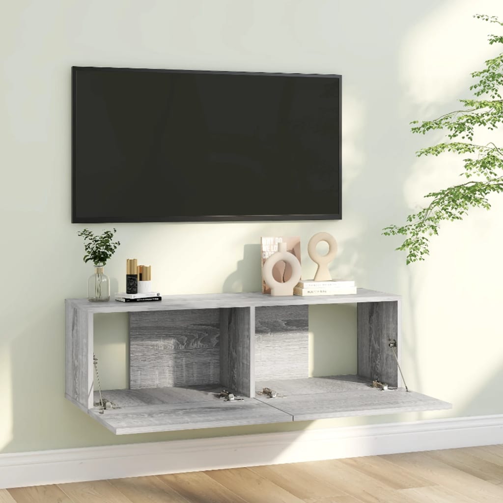 Tv-wandmeubel 100x30x30 cm bewerkt hout grijs sonoma eikenkleur 100 x 30 x 30 cm Grijs sonoma