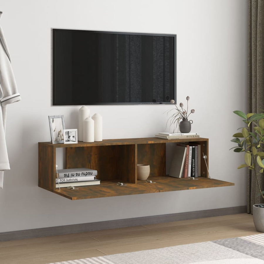 Tv-wandmeubel 120x30x30 cm bewerkt hout gerookt eikenkleurig 120 x 30 x 30 cm Gerookt eiken