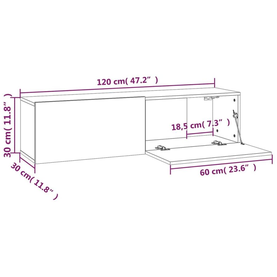 Tv-wandmeubel 120x30x30 cm bewerkt hout gerookt eikenkleurig 120 x 30 x 30 cm Gerookt eiken