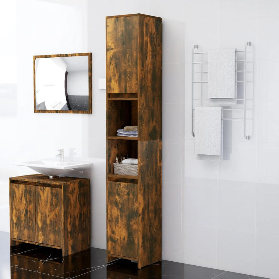 Badkamerkast 30X30X83,5 Cm Bewerkt Hout Kleurig Gerookt eiken Zonder handvat