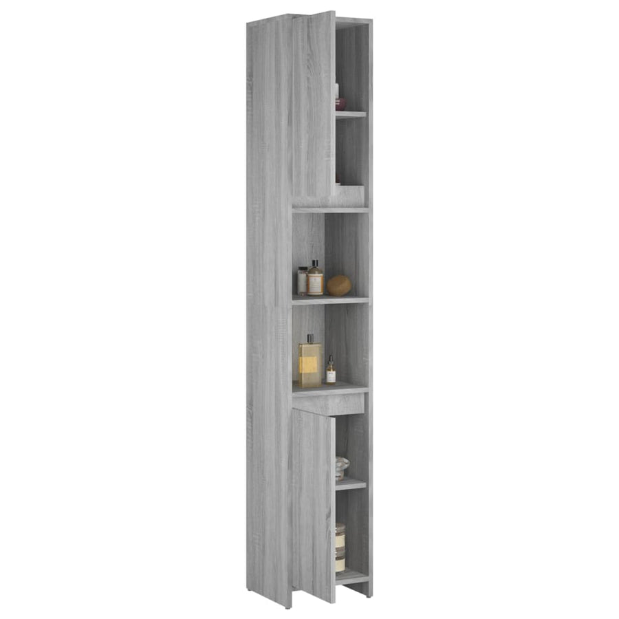 Badkamerkast 30X30X83,5 Cm Bewerkt Hout Eiken Grijs sonoma Zonder handvat
