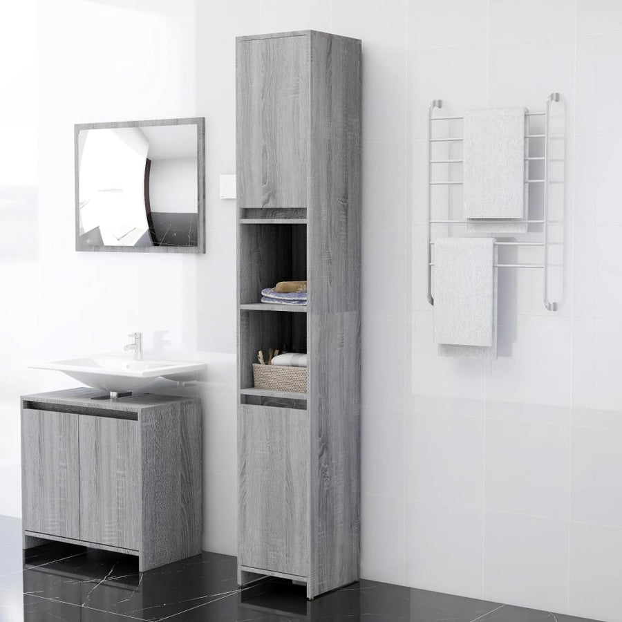 Badkamerkast 30X30X83,5 Cm Bewerkt Hout Eiken Grijs sonoma Zonder handvat