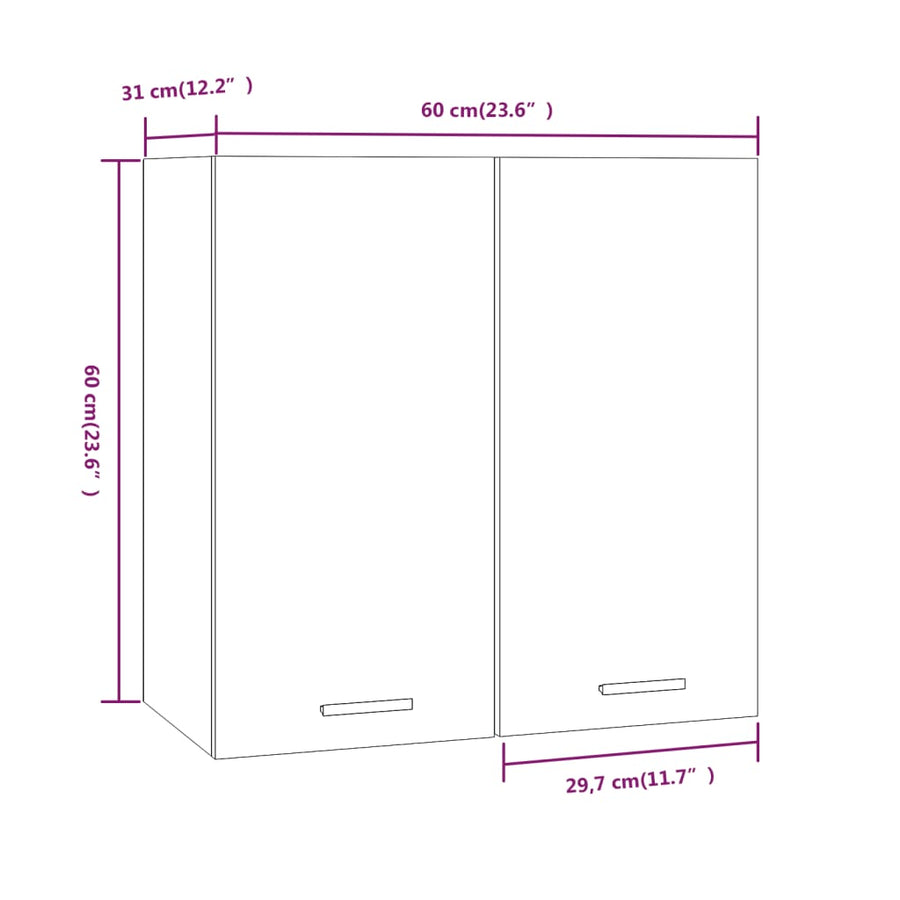 Wandkast hangend 60x31x60 cm bewerkt hout grijs sonoma eiken Grijs sonoma