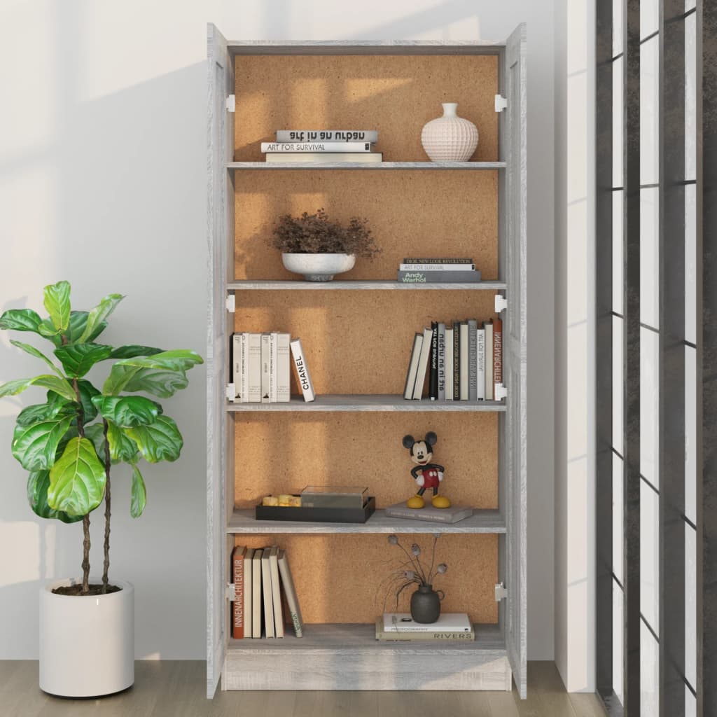Boekenkast 82,5X30,5X85,5 Cm Bewerkt Hout Eiken 82.5 x 30.5 x 185.5 cm Grijs sonoma
