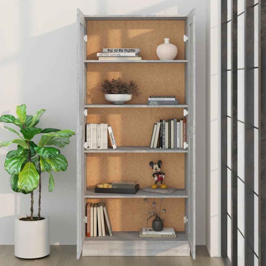 Boekenkast 82,5X30,5X85,5 Cm Bewerkt Hout Eiken 82.5 x 30.5 x 185.5 cm Grijs sonoma