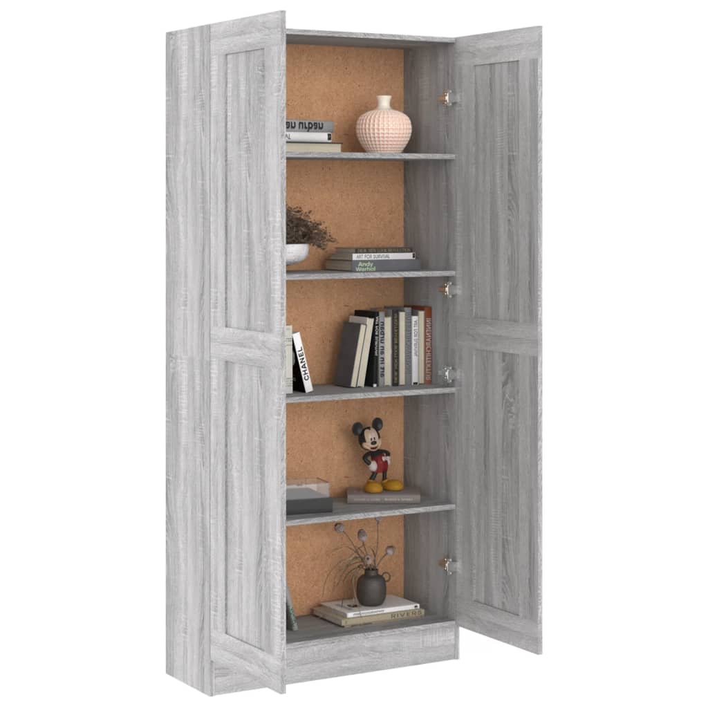 Boekenkast 82,5X30,5X85,5 Cm Bewerkt Hout Eiken 82.5 x 30.5 x 185.5 cm Grijs sonoma