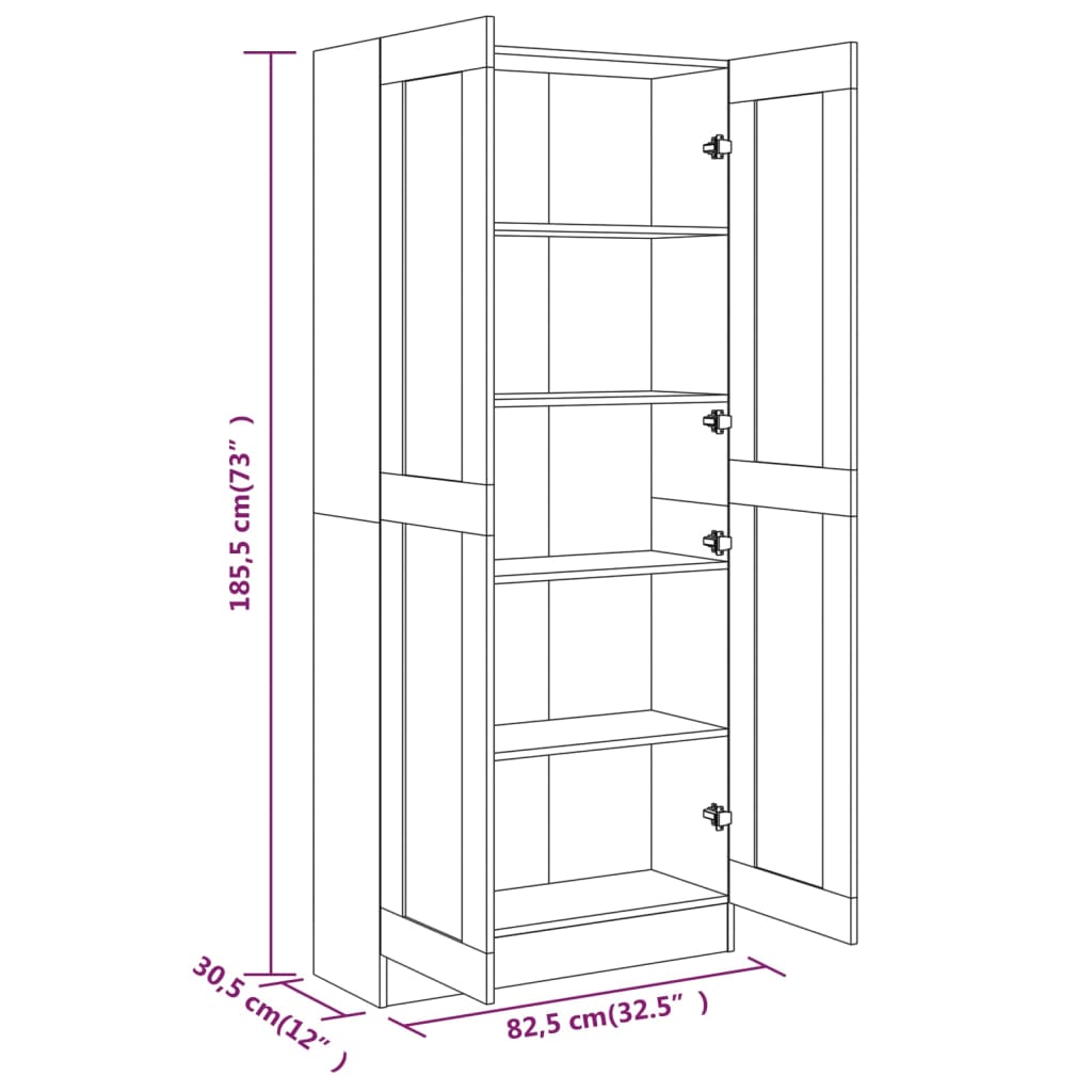 Boekenkast 82,5X30,5X85,5 Cm Bewerkt Hout Eiken 82.5 x 30.5 x 185.5 cm Grijs sonoma