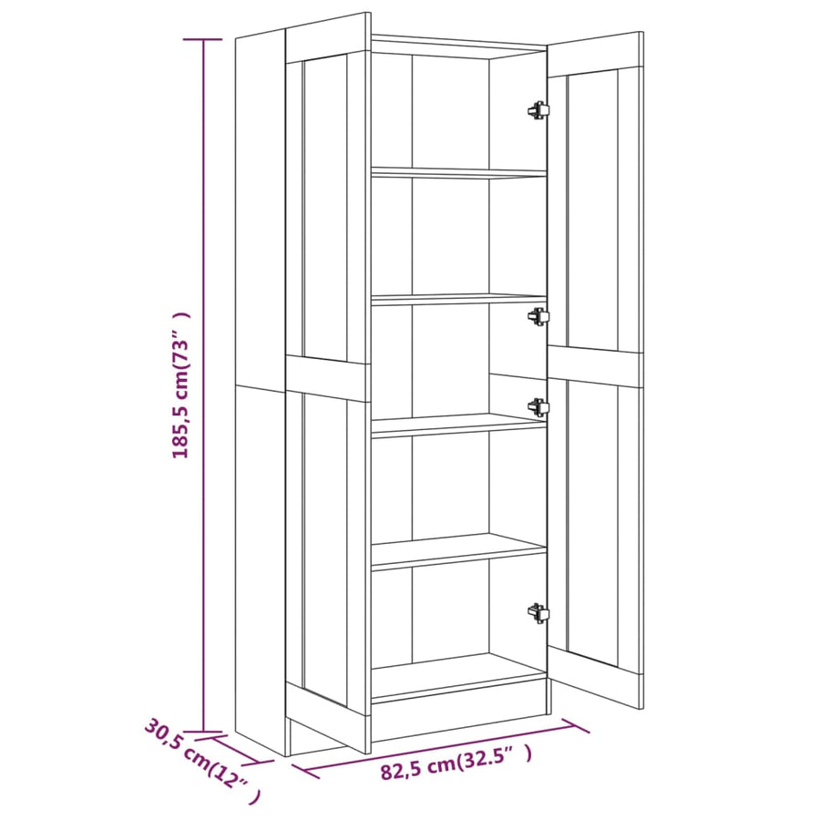 Boekenkast 82,5X30,5X85,5 Cm Bewerkt Hout Eiken 82.5 x 30.5 x 185.5 cm Grijs sonoma