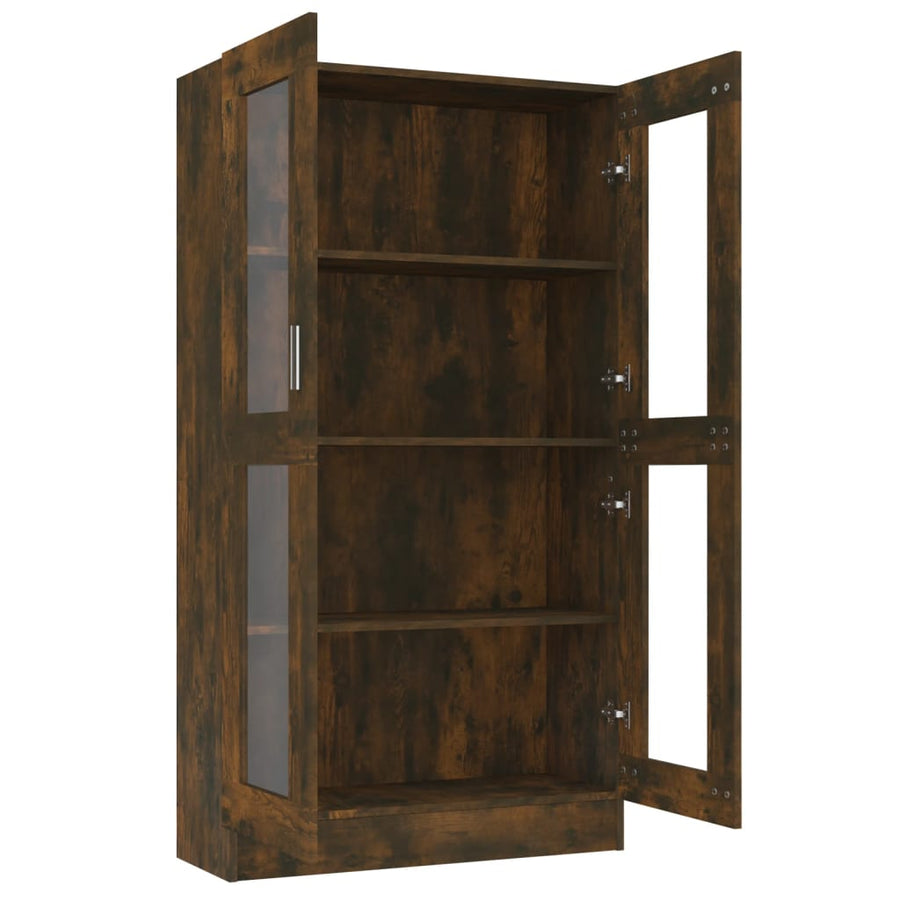 Vitrinekast 82,5x30,5x150 cm bewerkt hout gerookt eikenkleurig 82.5 x 30.5 x 150 cm Gerookt eiken
