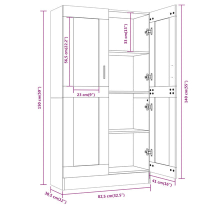 Vitrinekast 82,5x30,5x150 cm bewerkt hout gerookt eikenkleurig 82.5 x 30.5 x 150 cm Gerookt eiken