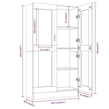 Vitrinekast 82,5x30,5x150 cm bewerkt hout grijs sonoma eiken 82.5 x 30.5 x 150 cm Grijs sonoma