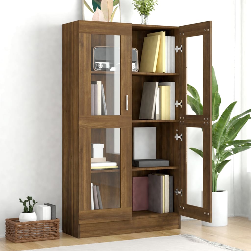 Vitrinekast 82,5x30,5x150 cm bewerkt hout bruin eikenkleur