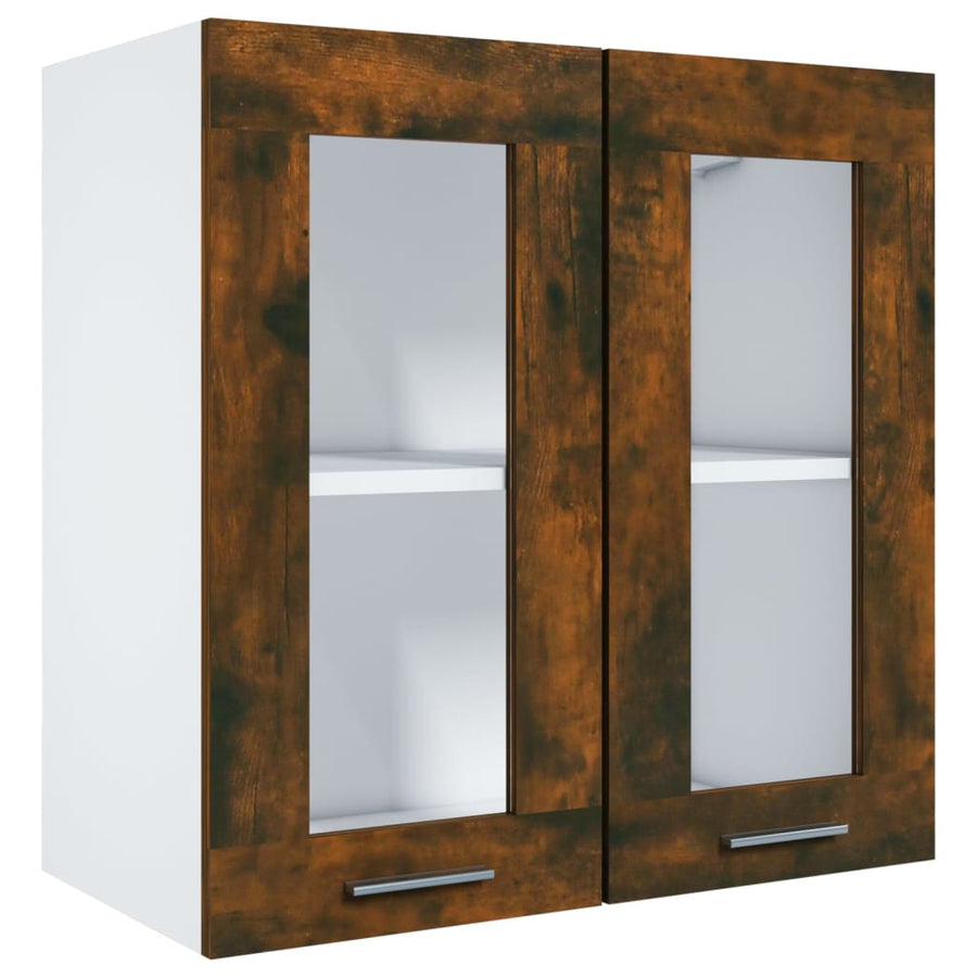 Wandkast hangend 60x31x60 cm glas en bewerkt hout gerookt eiken Hangkast glas 60 cm