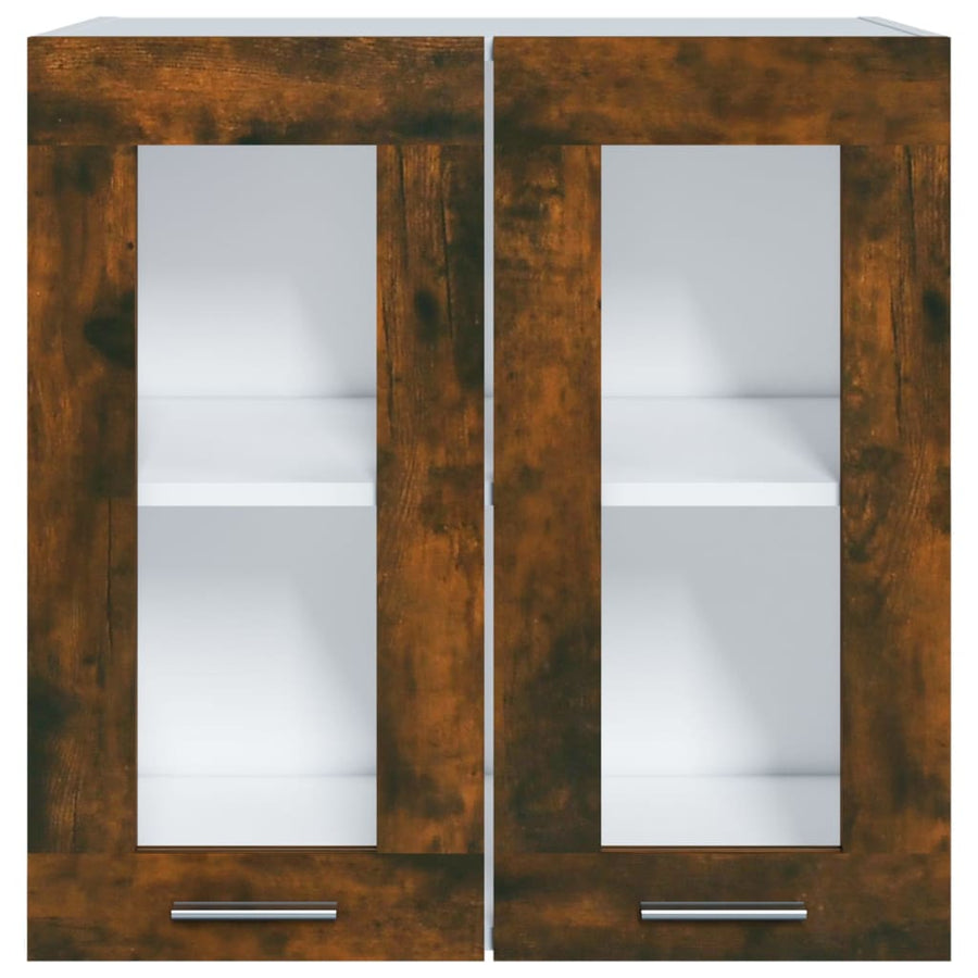 Wandkast hangend 60x31x60 cm glas en bewerkt hout gerookt eiken Hangkast glas 60 cm