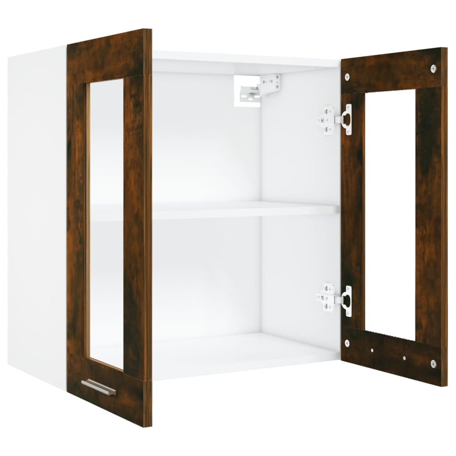 Wandkast hangend 60x31x60 cm glas en bewerkt hout gerookt eiken Hangkast glas 60 cm