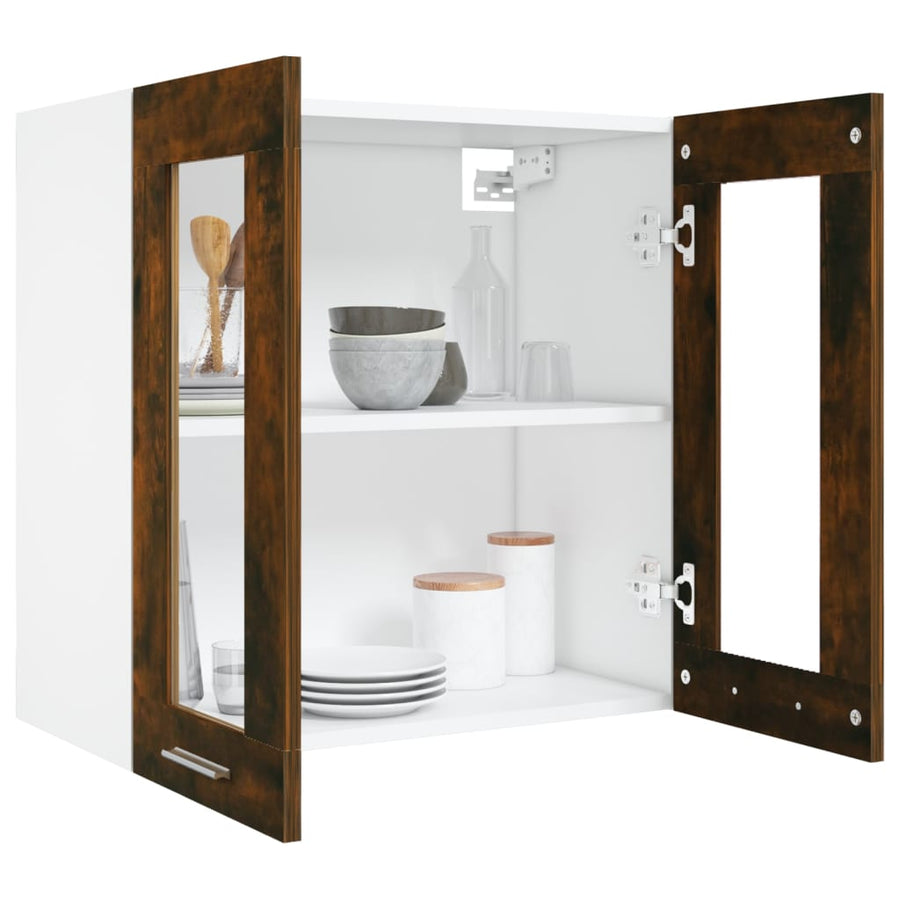 Wandkast hangend 60x31x60 cm glas en bewerkt hout gerookt eiken Hangkast glas 60 cm