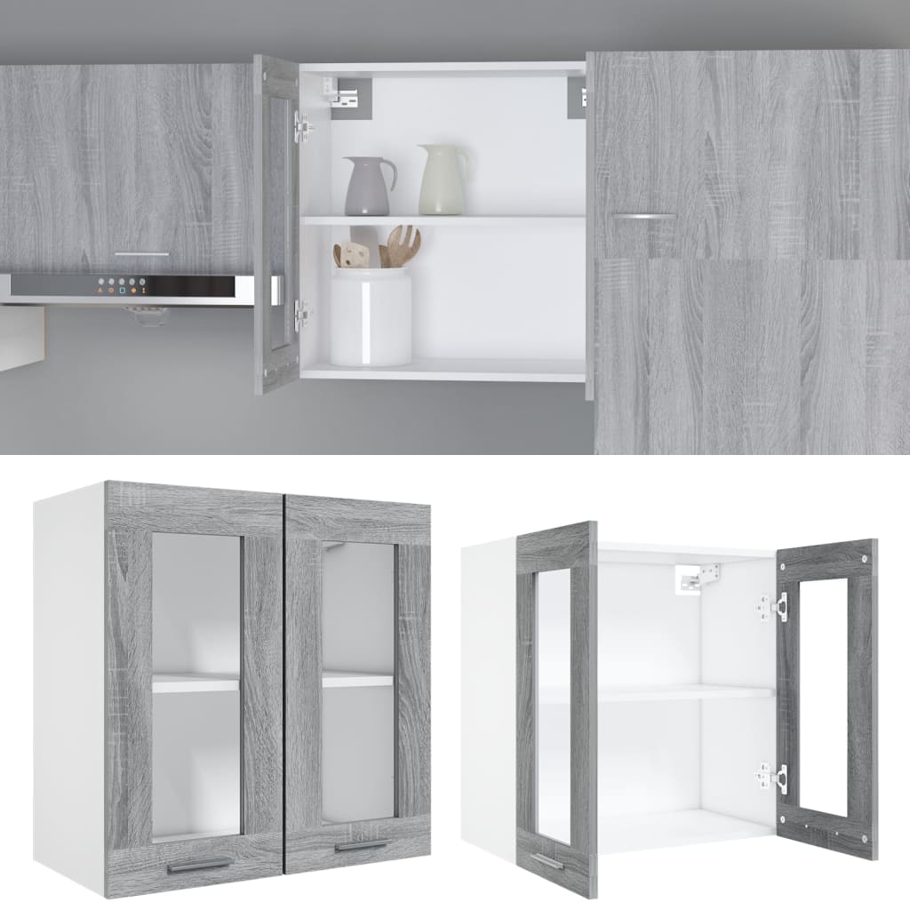 Wandkast Hangend 60X3X60 Cm Bewerkt Hout Eiken Grijs Sonoma Hangkast glas 60 cm