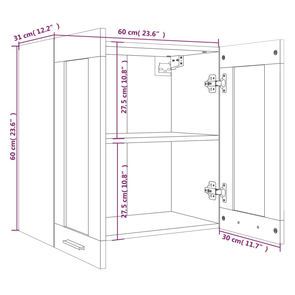 Wandkast Hangend 60X3X60 Cm Bewerkt Hout Kleurig Bruineiken Hangkast glas 60 cm