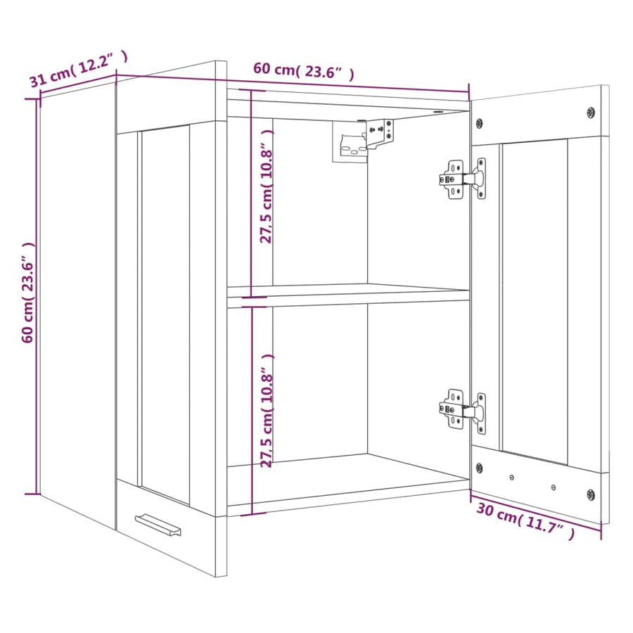 Wandkast Hangend 60X3X60 Cm Bewerkt Hout Kleurig Bruineiken Hangkast glas 60 cm