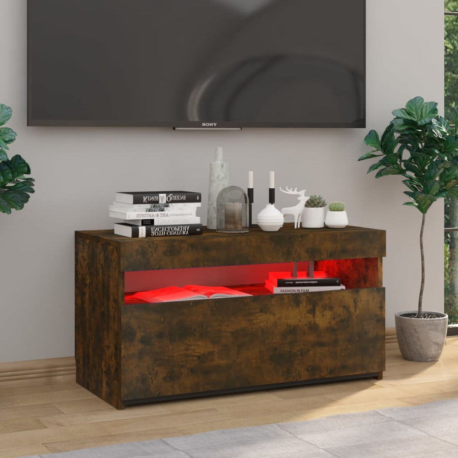 Tv-Meubel Met Led-Verlichting 75X35X40 Cm Gerookt Eikenkleurig 1 75 x 35 x 40 cm