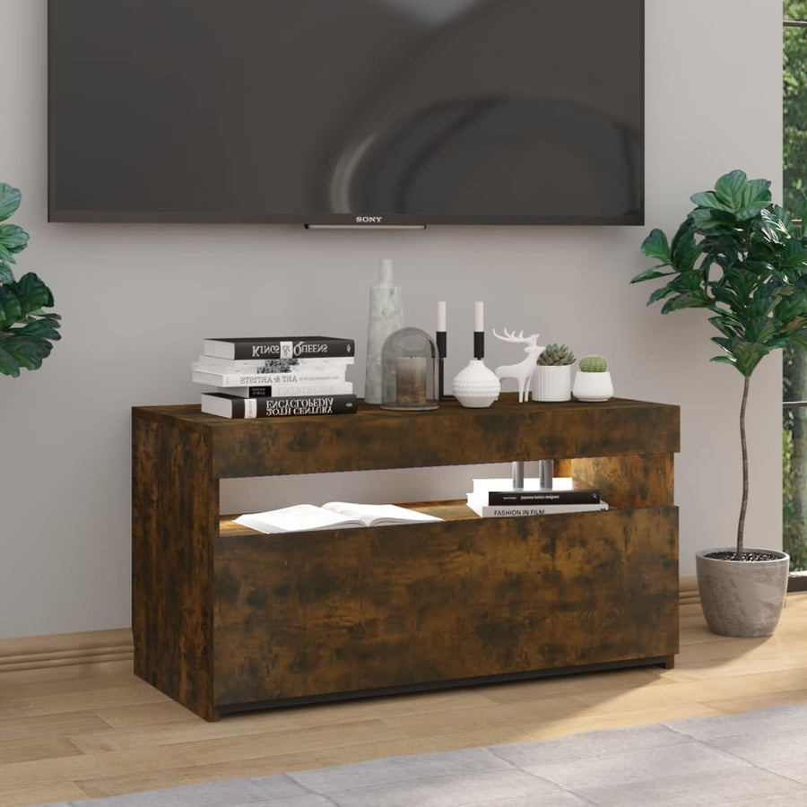 Tv-Meubel Met Led-Verlichting 75X35X40 Cm Gerookt Eikenkleurig 1 75 x 35 x 40 cm