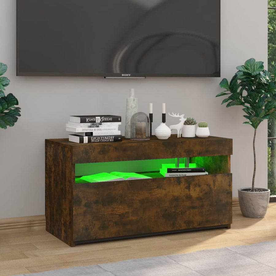 Tv-Meubel Met Led-Verlichting 75X35X40 Cm Gerookt Eikenkleurig 1 75 x 35 x 40 cm