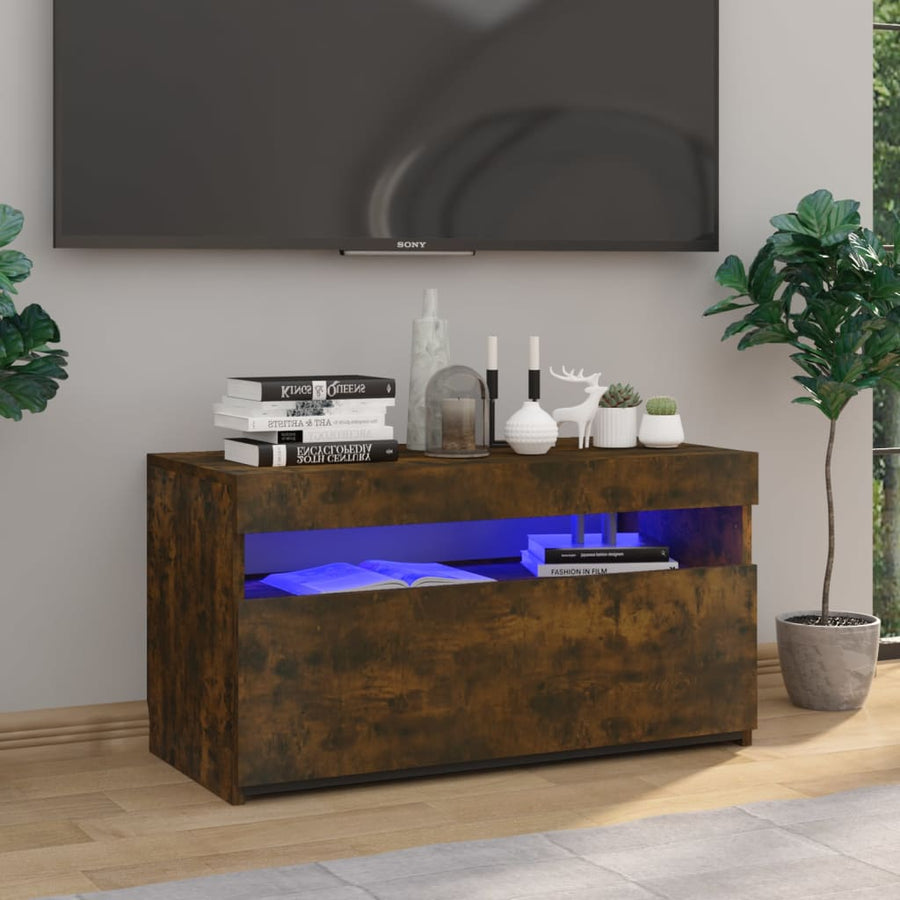 Tv-Meubel Met Led-Verlichting 75X35X40 Cm Gerookt Eikenkleurig 1 75 x 35 x 40 cm
