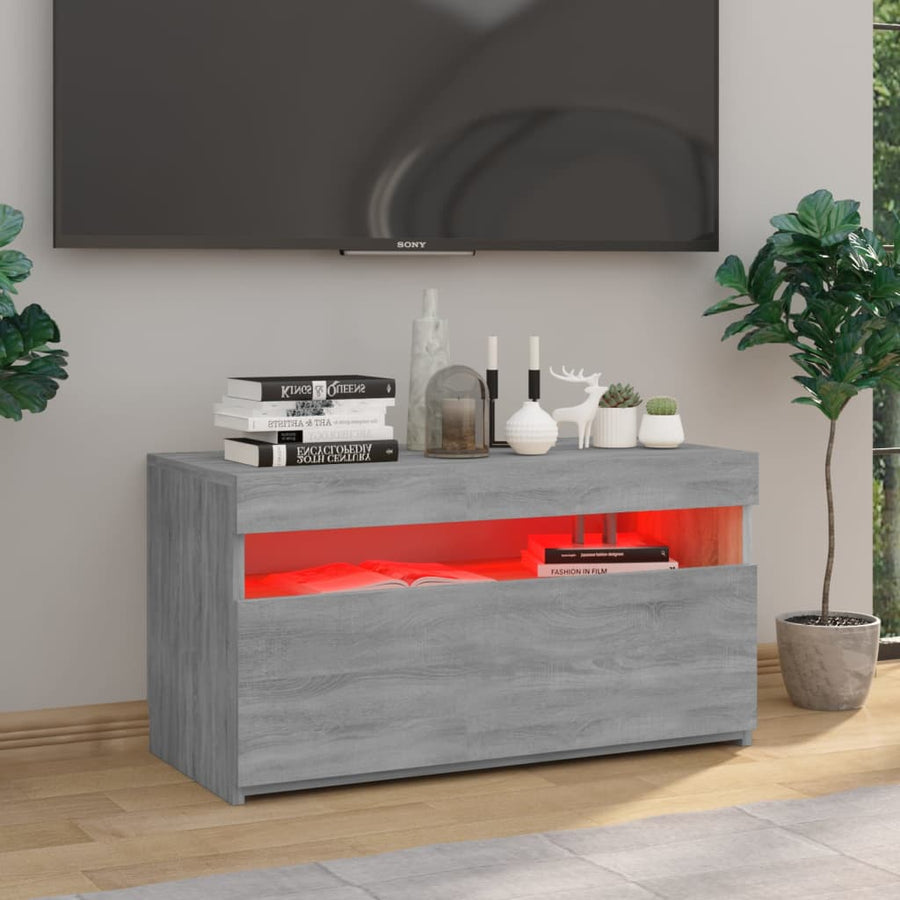 Tv-Meubel Met Led-Verlichting Eiken 1 75 x 35 x 40 cm Grijs sonoma