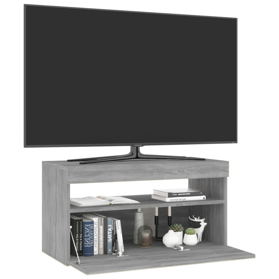 Tv-Meubel Met Led-Verlichting Eiken 1 75 x 35 x 40 cm Grijs sonoma