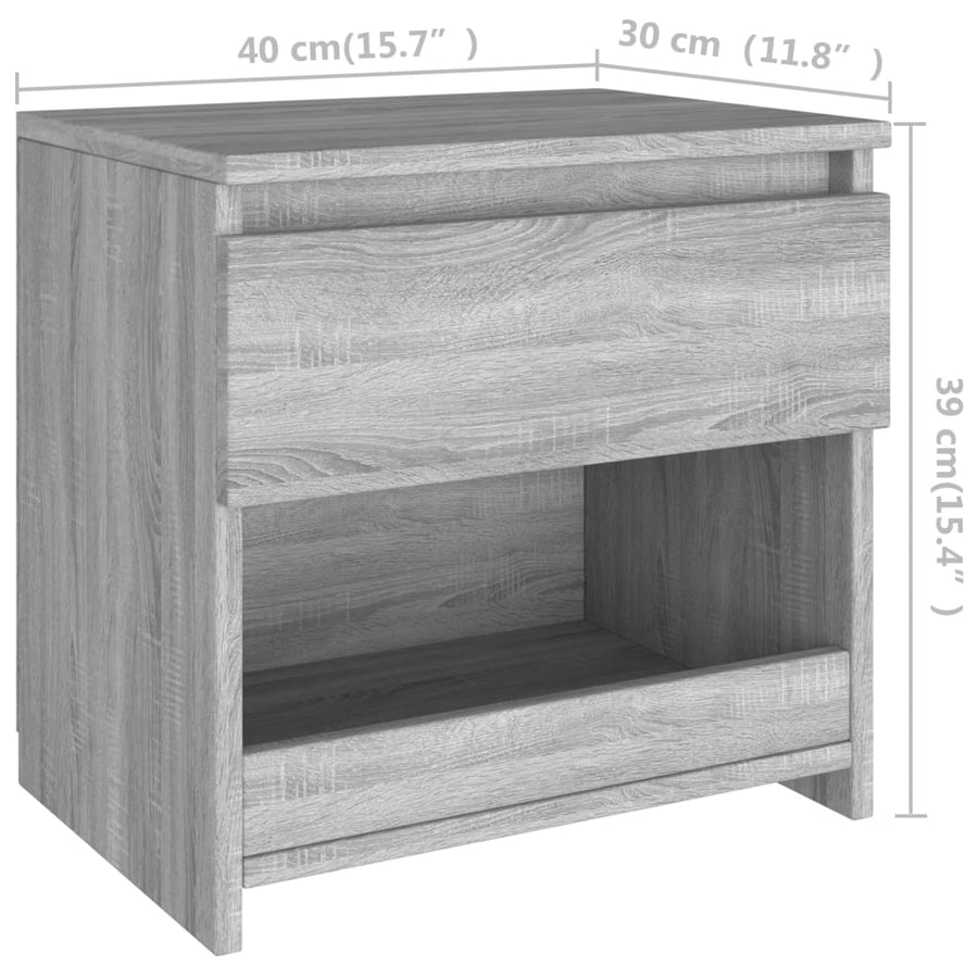 Nachtkastje 40X30X39 Cm Bewerkt Hout Grijs Sonoma Eikenkleurig 1