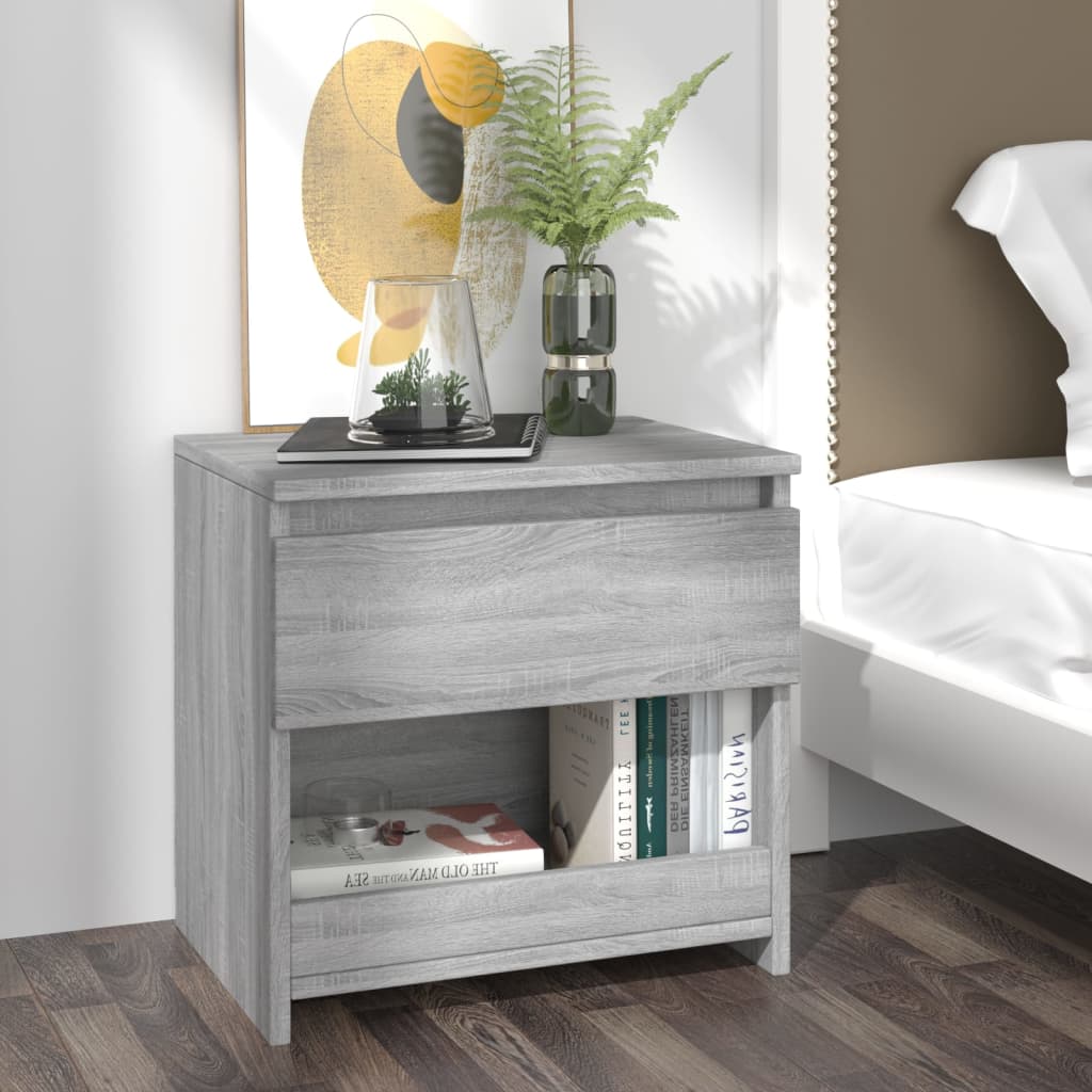 Nachtkastje 40X30X39 Cm Bewerkt Hout Grijs Sonoma Eikenkleurig 1