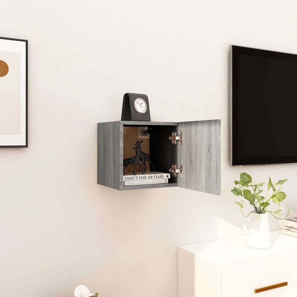 Tv-Wandmeubel 30,5X30X30 Cm Eikenkleurig 1 Grijs sonoma
