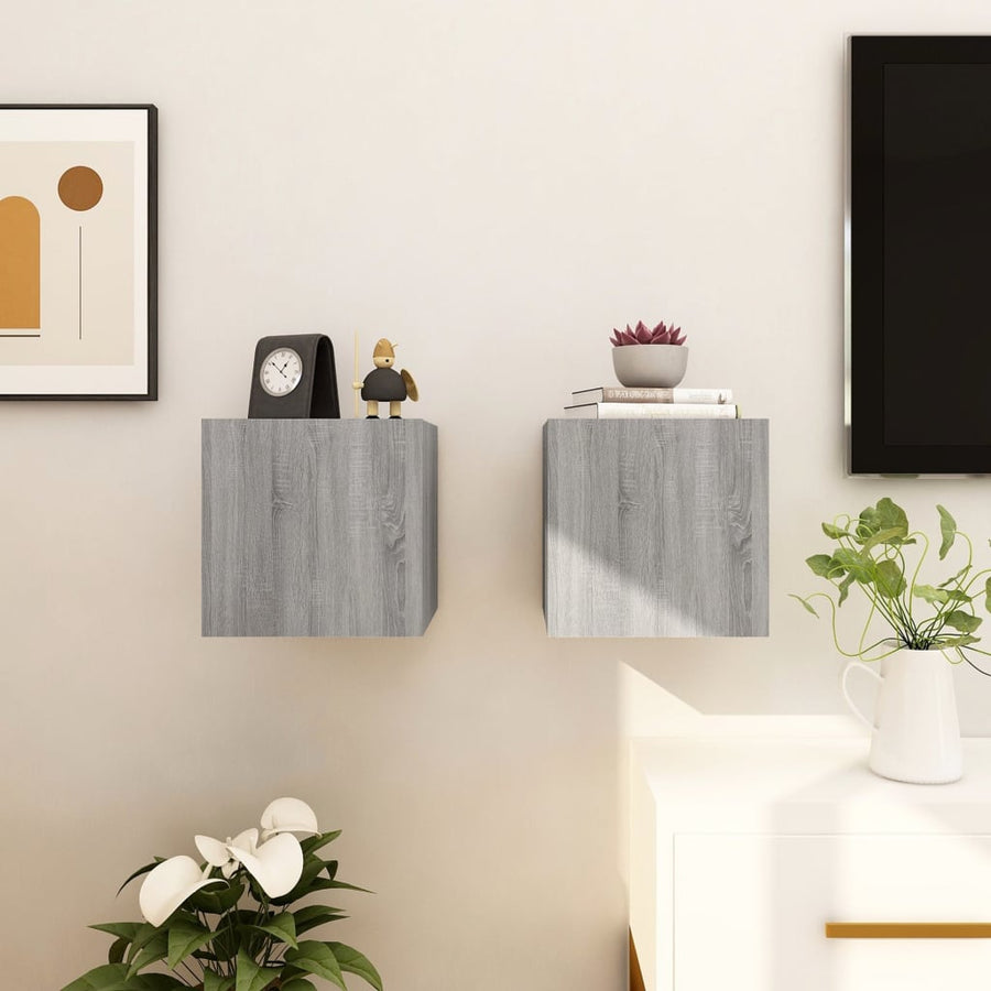 Tv-Wandmeubelen 30,5X30X30 Cm Eikenkleurig 2 Grijs sonoma