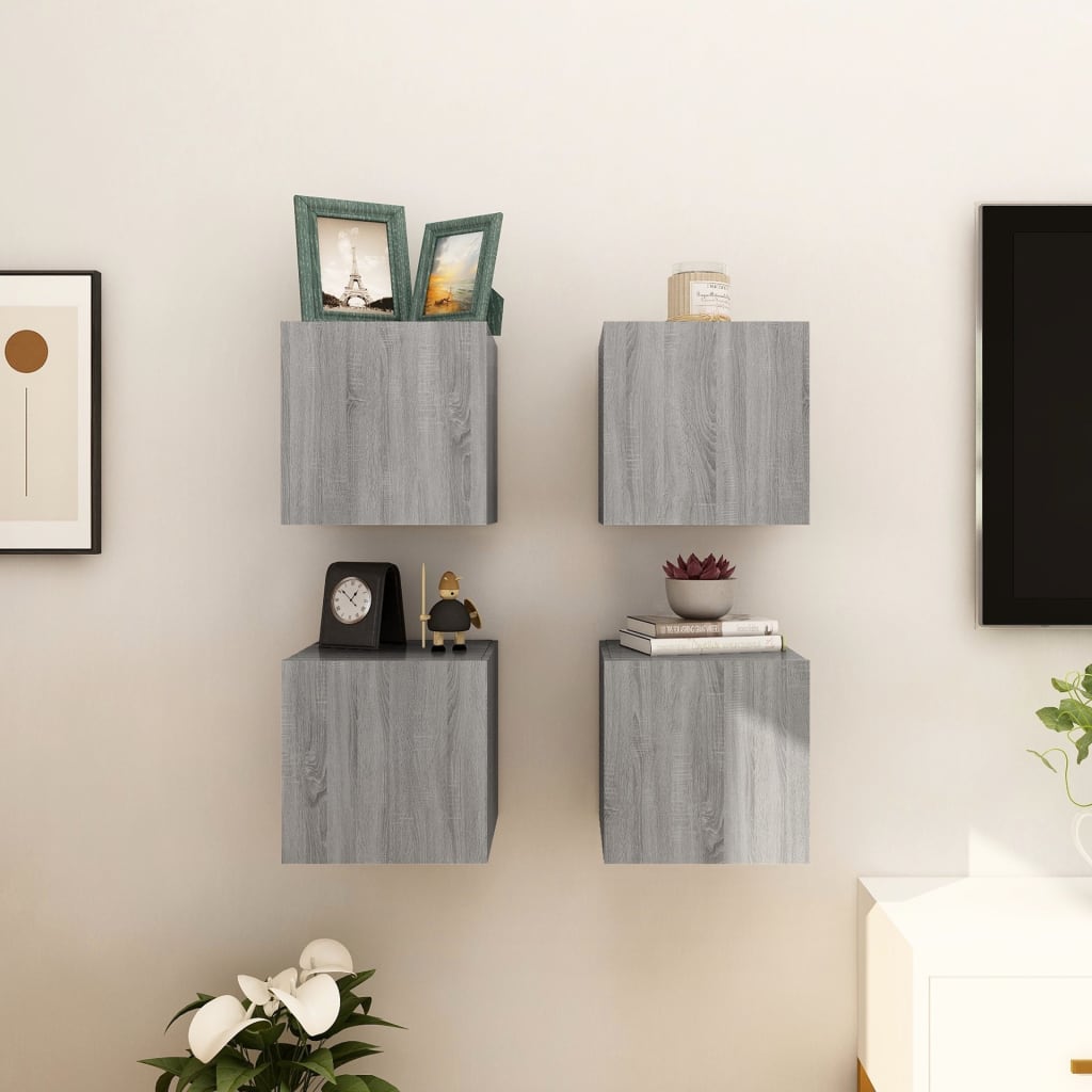 Tv-Wandmeubelen 30,5X30X30 Cm Eikenkleurig 4 Grijs sonoma