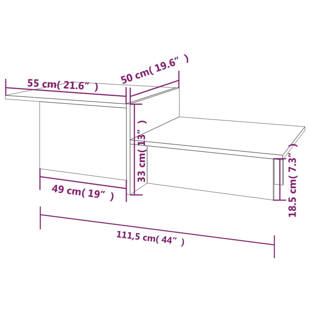 Salontafel 111,5x50x33 cm bewerkt hout bruin eikenkleur