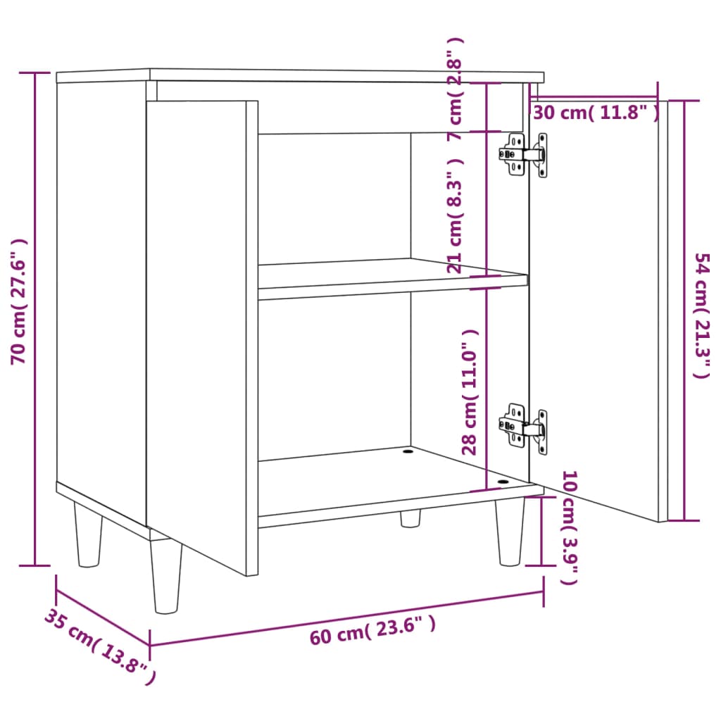 Dressoir 60X35X70 Cm Bewerkt Hout Kleurig Gerookt eiken