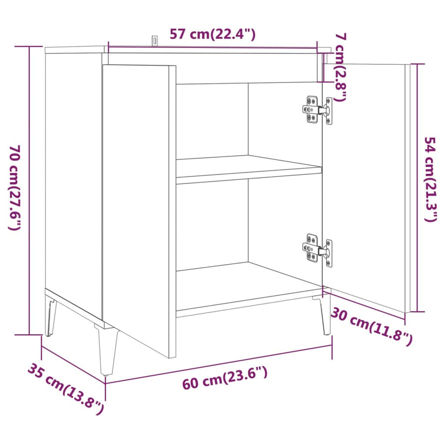 Dressoir 60x35x70 cm bewerkt hout grijs sonoma eikenkleurig Grijs sonoma