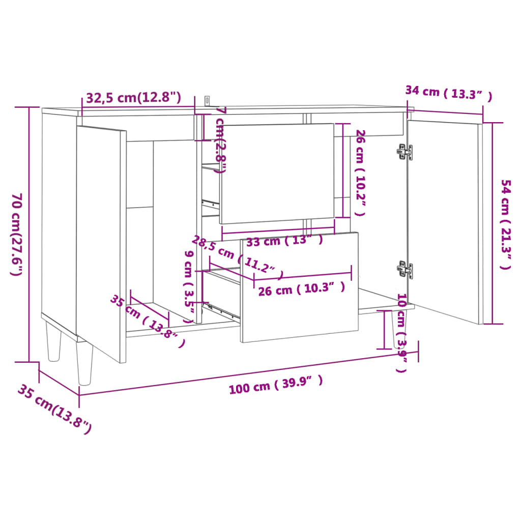 Dressoir 03,5X35X70 Cm Bewerkt Hout Eikenkleurig Grijs sonoma