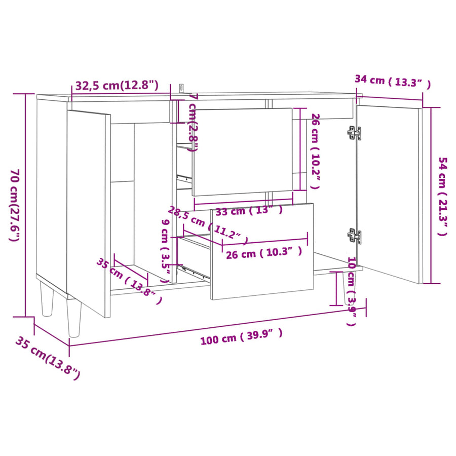 Dressoir 03,5X35X70 Cm Bewerkt Hout Eikenkleurig Grijs sonoma